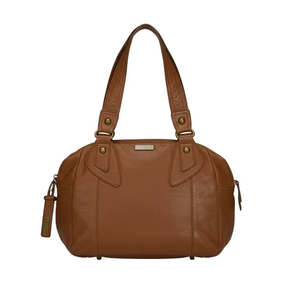 Joes Jeans Purse Satchel Bag Pebbled Leather Double Handle Brown